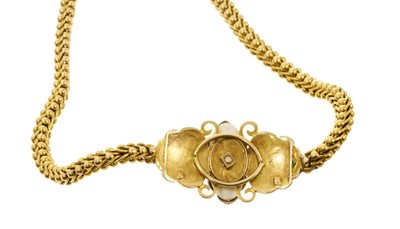 Lot 475 - Victorian yellow metal bracelet with snake links, turquoise cabochons and carved ivory terminals