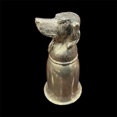 Lot 942 - Italian Gucci silver plated stirrup cup mounted with a dog's head, 18cm high