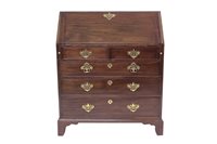 Lot 1311 - George III mahogany bureau with hinged fall,...