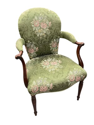 Lot 1353 - Antique mahogany Gainsborough armchair, upholstered in green fabric and a similar chair