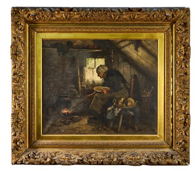 Lot 1015 - Johannes Weiland (1856-1909) oil on canvas - 'Preparing Dinner', signed and dated '99, 54cm x 65cm, in gilt frame