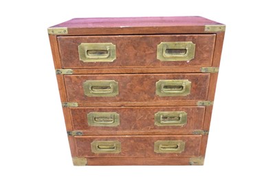 Lot 1272 - 19th century style brass mounted walnut campaign travelling chest, having four drawers with flanking flush handles