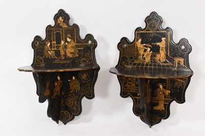 Lot 835 - Pair of late 19th century folding papier mâché Chinoiserie wall brackets