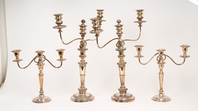 Lot 269 - Two pairs silver on copper three light candelabra