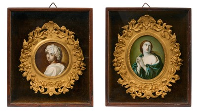 Lot 829 - Pair of 19th century Italian grand tour portraits on ivory