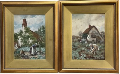 Lot 1140 - Arthur Charles Shorthouse (1870-1953) pair of watercolours - Cottage Gardens, signed, 34cm x 24cm, in glazed gilt frames