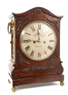 Lot 656 - Late Regency bracket clock by Thomas Savage, London with silvered signed dial with strike / silent button, mahogany Gr, signed twin fusée movement striking on bell in mahogany neo-classical influ...