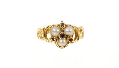 Lot 403 - Victorian gold seed pearl and garnet ring