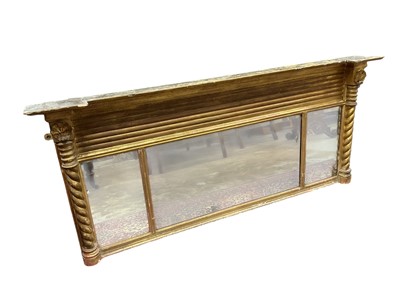 Lot 1394 - Antique triple plate gilt overmantel wall mirror with shell mouldings
