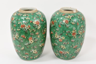 Lot 166 - Pair of Chinese green ground ovoid vases, circa 1900