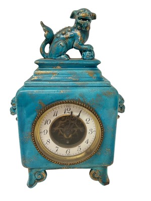 Lot 683 - Late 19th century Continental Chinese taste turquoise glazed mantel clock