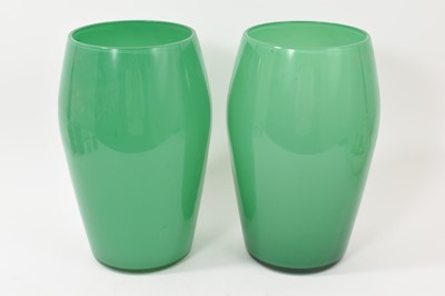Lot 130 - Pair of Monart type large green tinted glass vases