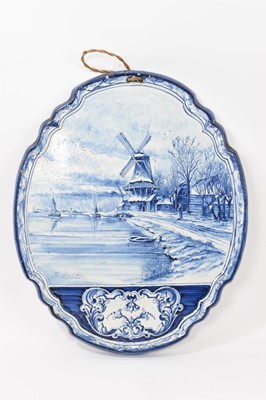 Lot 145 - Large early 20th century Dutch delft wall plaque, after a painting by Louis Apol