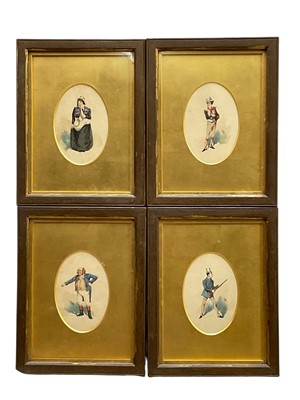 Lot 1168 - Kyd, Joseph Clayton Clarke (1856-1937) set of four watercolour characters, signed, 14cm x 9.5cm, oval, in glazed oak frames (4)