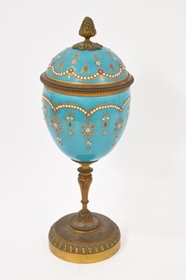 Lot 880 - 19th century gilt metal mounted turquoise ‘jewelled’ egg shaped cup and cover