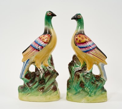 Lot 171 - Pair of 19th century Staffordshire pottery birds