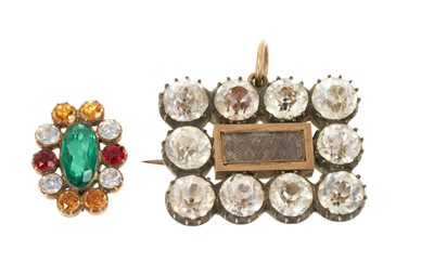Lot 411 - Georgian paste set mourning pendant / brooch and another paste brooch