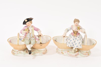 Lot 149 - Pair of Meissen figural double salts, with crossed swords marks and incised model number 3024