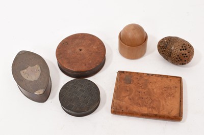 Lot 865 - George III Masonic brass snuff box, and various treen boxes