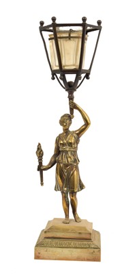 Lot 886 - 19th century brass figural lamp on stepped base