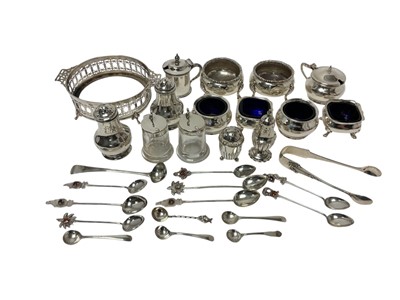 Lot 284 - Selection of miscellaneous 19th century and later silver, including various condiments, fancy spoons