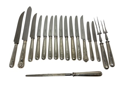 Lot 285 - Group of Garrard & Co, Ltd rustless / stainless steel knives, with George III silver handles