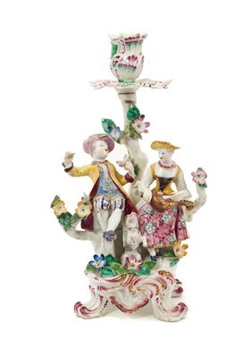 Lot 106 - Bow candlestick group of Columbine and a Boy Singer, circa 1765, ex Stockspring Antiques, London £1980