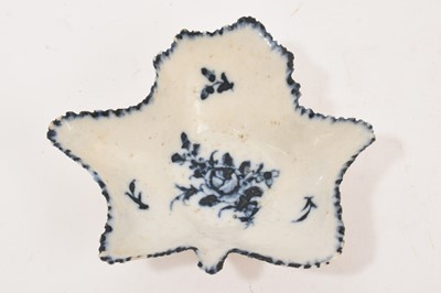 Lot 107 - Bristol blue and white leaf shaped pickle dish, circa 1775