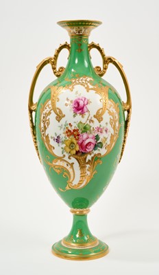 Lot 155 - Royal Crown Derby green ground vase, painted by Harris, signed