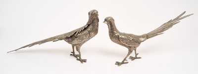 Lot 329 - Pair of plated pheasant table ornaments