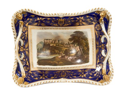Lot 105 - Bloor Derby rectangular centre dish, finely painted with ‘Town and Castle of Sterling, from St Ninians, circa 1820-25