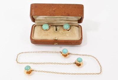 Lot 417 - Victorian gold turquoise glass cabochon dress studs / buttons set