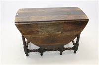 Lot 1338 - Late 17th / early 18th century oak drop-leaf...