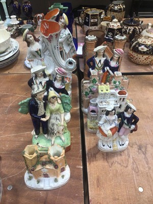 Lot 5166 - Group of Victorian Staffordshire figures and spill vases