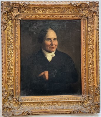 Lot 1082 - Continental School, early 19th century, portrait of a gentleman with a white cravat and dark cloak, 24 x 19cm, in gilt frame
