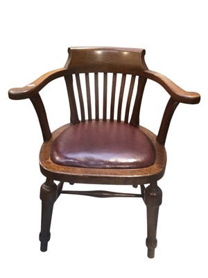 Lot 5371 - George VI oak captains chair with a George VI stamp to the base