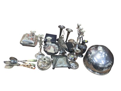 Lot 5168 - Group of antique and later silver plate including candle sticks and others
