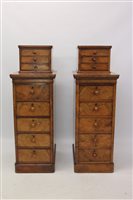 Lot 1345 - Pair of narrow Victorian figured walnut chests,...