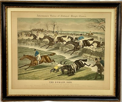 Lot 993 - Charles Hunt, pair of 19th century hand coloured engravings - Ackermann's Series of National Steeple-Chases, The Dublin, 1856, published 1856, 46cm x 58cm, in glazed Hogarth frames