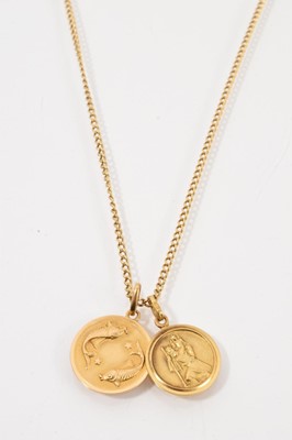 Lot 453 - 18ct gold St. Christopher and Pisces zodiac pendant on 18ct gold chain