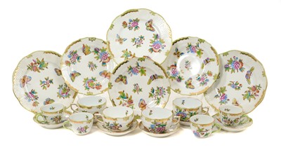 Lot 135 - Herend porcelain Queen Victoria pattern tea set and coffee set comprising six teacups and saucers, six coffee cups and saucers, six side plates and six tea plates