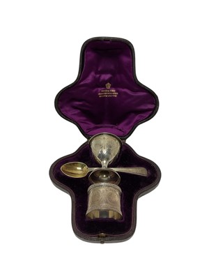 Lot 294 - Victorian silver christening set, comprising egg cup, spoon and napkin ring