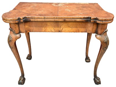 Lot 1345 - Rare early 18th century style walnut card table, with embroidered inset playing surface