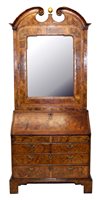 Lot 1353 - Good early 18th century walnut bureau cabinet,...