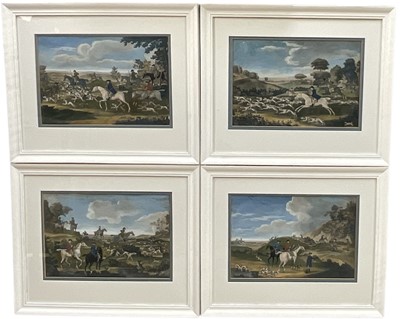 Lot 956 - James Seymour (1702-1752) set of four 18th century hand coloured engravings - Hunting Scenes, published by T. Burford 1766, 27cm x 36cm, in glazed frame