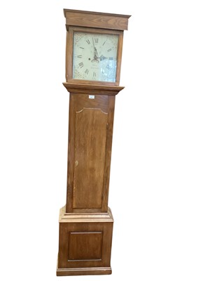 Lot 681 - Early 19th century 8 day longcase clock by Daley, Hoveton, with painted square dial, subsidiary seconds and date aperture in modern oak case, 200cm high. Pendulum and weights present