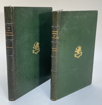 Lot 947 - Two volumes: The Fly-Fisher's Entomology by Alfred Ronalds, 19 coloured plates, 1836 and View of the Salmon Fishery of Scotland, Murdo Mackenzie. In fine green leather bindings by Sangorski &amp...