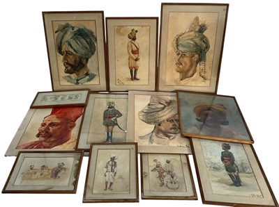Lot 1007 - Collection of twelve late 19th century Indian watercolours depicting figures, some inscribed, mounted or framed (12)