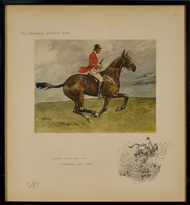 Lot 969 - *Snaffles, Charles Johnson Payne (1884-1967) signed hand-coloured print - The Sparrow-Catchin Sort, with snaffle blindstamp, 47cm x 43cm, in glazed frame