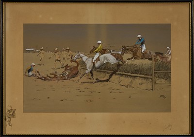 Lot 964 - *Snaffles, Charles Johnson Payne (1884-1967) signed hand-coloured print - Chasing, 43cm x 61cm, in glazed frame